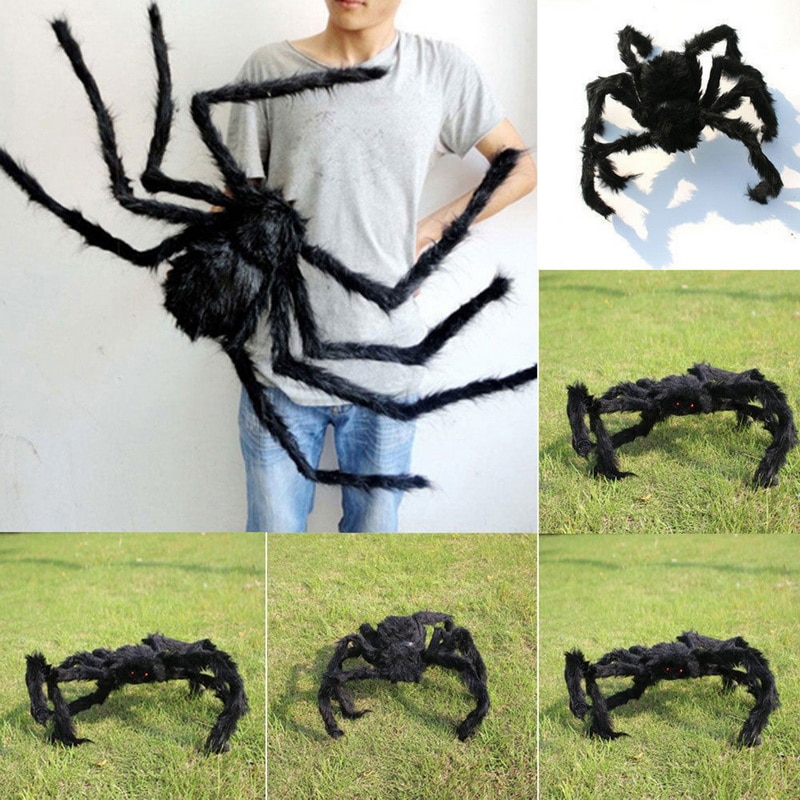 Super big plush spider made of wire and plush black and multicolour style for party or halloween decorations 1Pcs 30cm,50cm,75cm